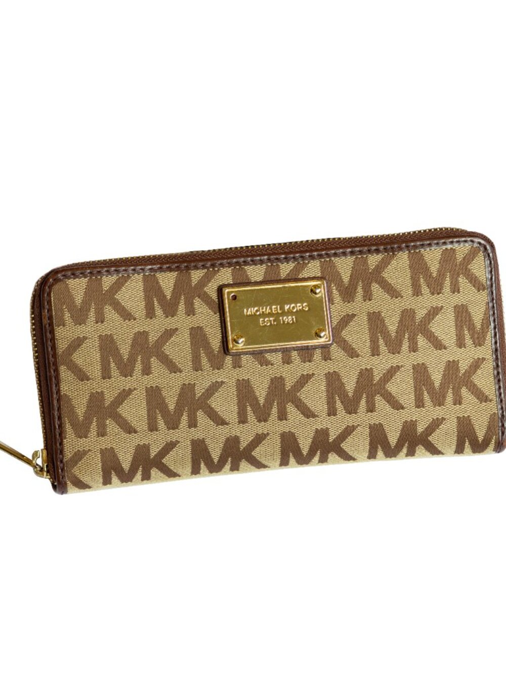 Michael Kors Monogram Coated Canvas Zip Around Wallet
